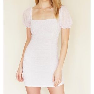 Le Lis Floral Ruched Mesh Mini Dress